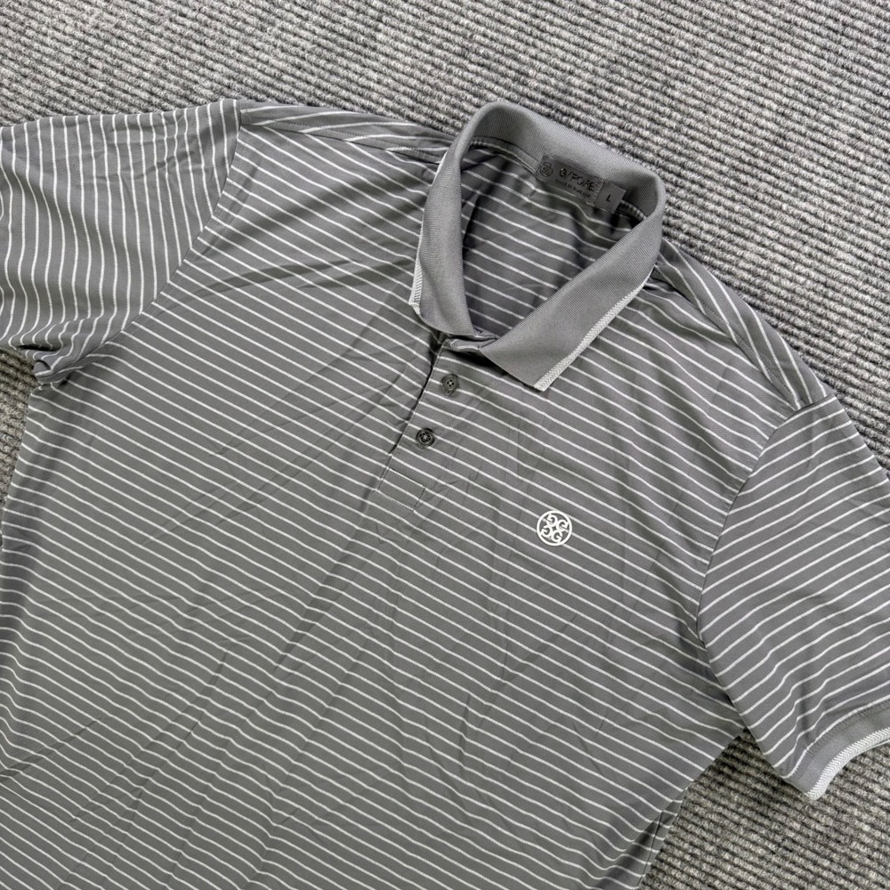 G/FORE Striped Golf Polo Shirt Grey White Performance‎ Short Sleeve Mens Large